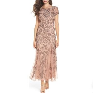 Pisarro Nights Beaded Mesh Column Gown in Blush at Nordstrom, Size 4